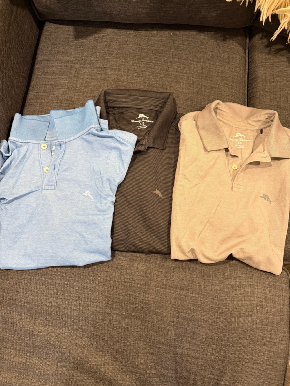 Tommy Bahama Men's Polo Trio in Light Blue, Black & Tan